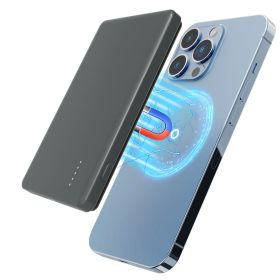 2 In 1 5000mAh 8MM Slim MagSafe Wireless Power Bank PD20W Magnetic Fast Charger Portable Phone Charger Fit For IOS Phone 15 14 13 12 Series And M (Option: Black)