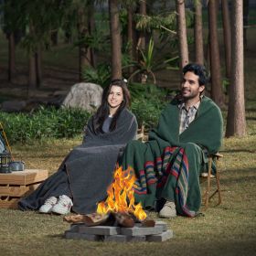 Wool Camping Blanket 64' X 88' Warm For Camping Hiking Travel Texture (Option: Green)