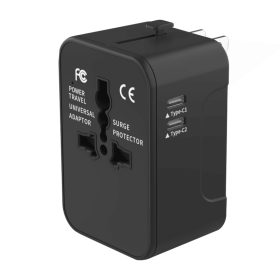 Travel Adapter Worldwide All In One International Power Adapter Universal Adapter Plug With 2.1A Dual USB Charging Ports For Asia Europe UK AUS A (Option: Black)